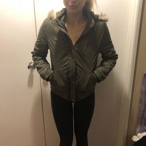 Olive fur lined hood coat